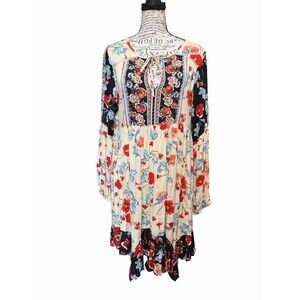Patrons Of Peace Long Sleeve Rayon Multicolor Floral Babydoll Boho Dress Size M